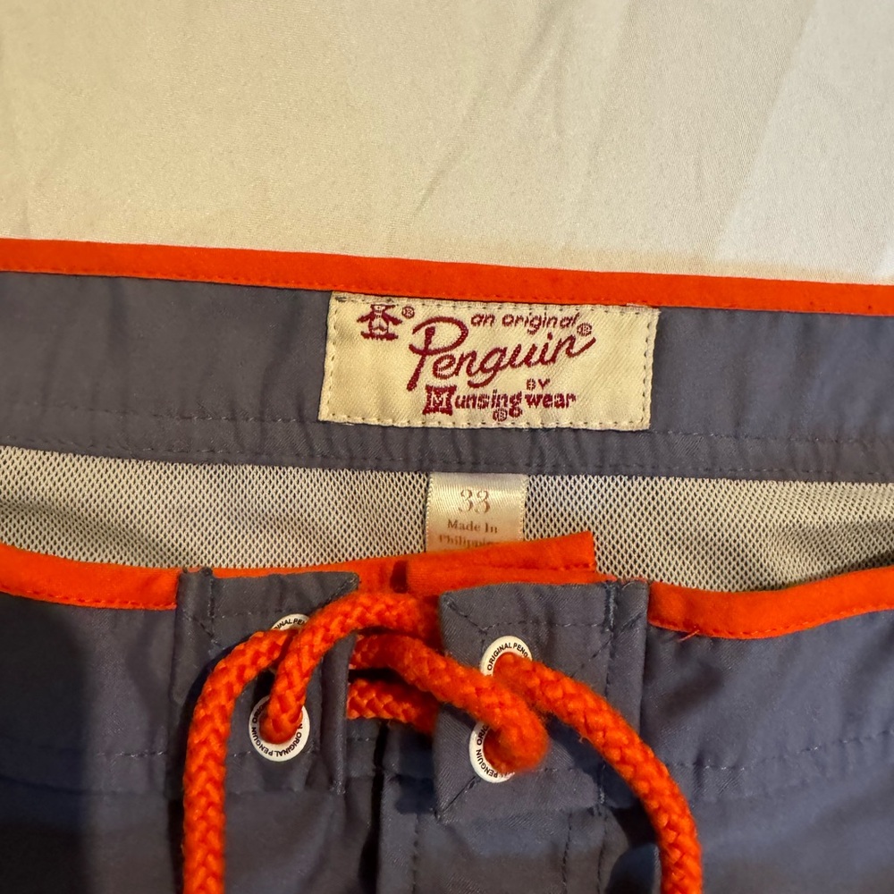 Original Penguin Men's Charcoal Grey Swim Shorts with Bright Orange Accents - Picture 3 of 6